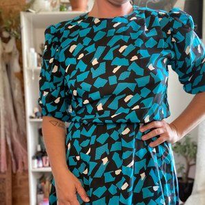 Vintage Black and Blue 3/4 Sleeve Dress